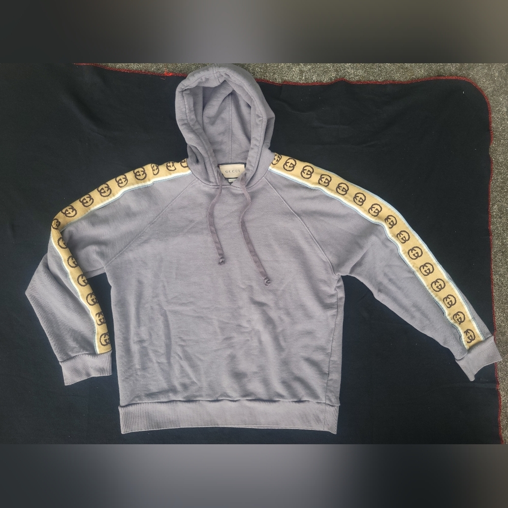 Men's AUTHENTIC Gucci Grey Cotton Jersey Hoodie with Interlocking G Sleeves